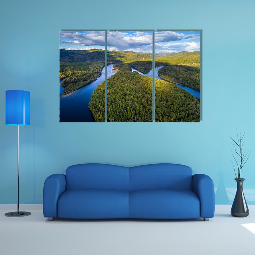 River And Forest Canvas Wall Art-3 Horizontal-Gallery Wrap-37" x 24"-Tiaracle