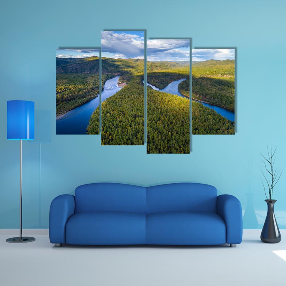River And Forest Canvas Wall Art-4 Pop-Gallery Wrap-50" x 32"-Tiaracle