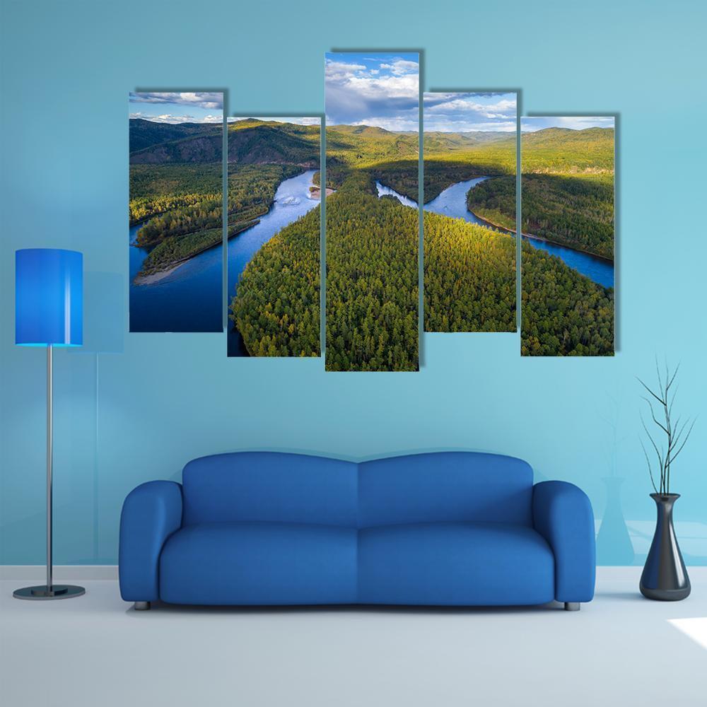 River And Forest Canvas Wall Art-5 Pop-Gallery Wrap-47" x 32"-Tiaracle
