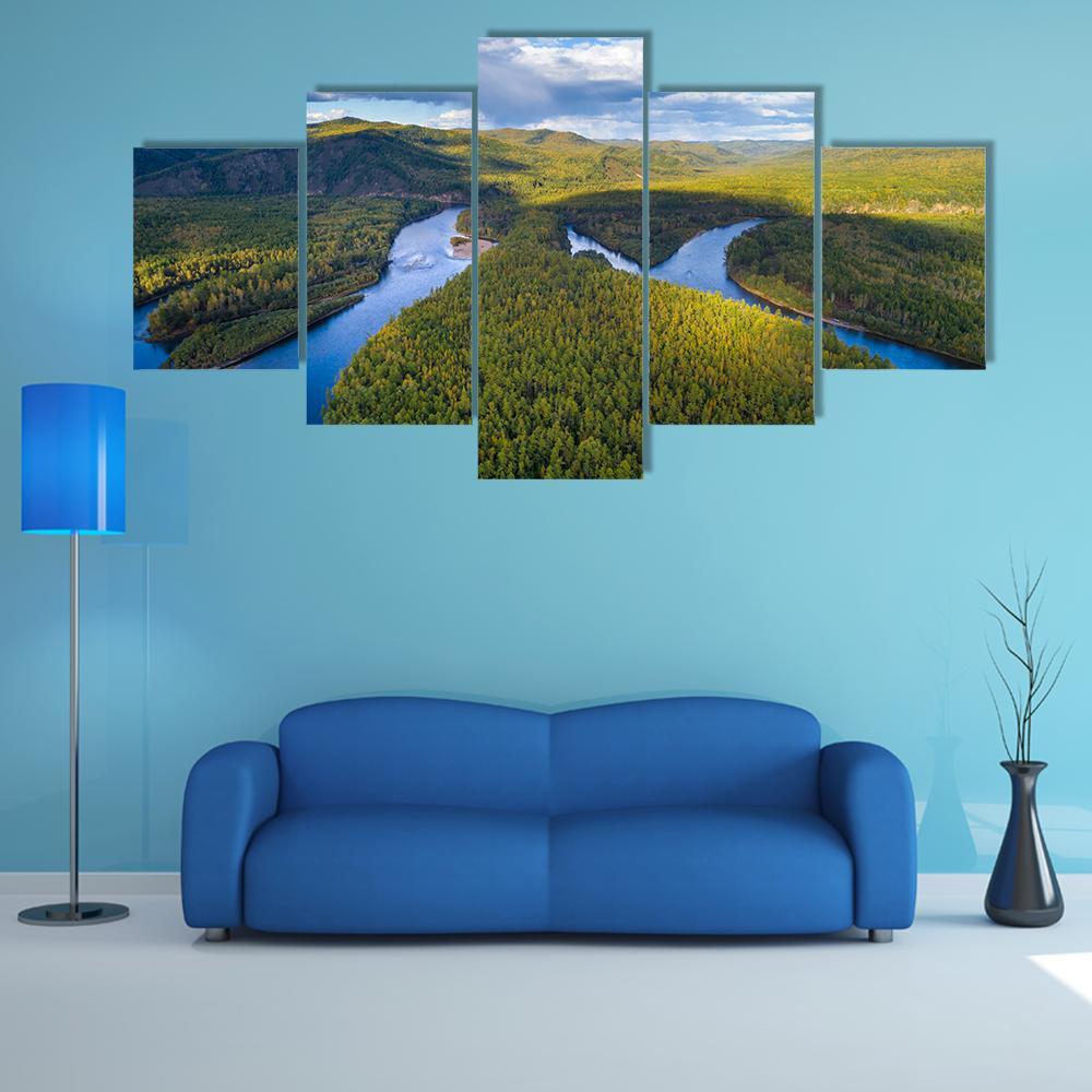 River And Forest Canvas Wall Art-5 Star-Gallery Wrap-62" x 32"-Tiaracle
