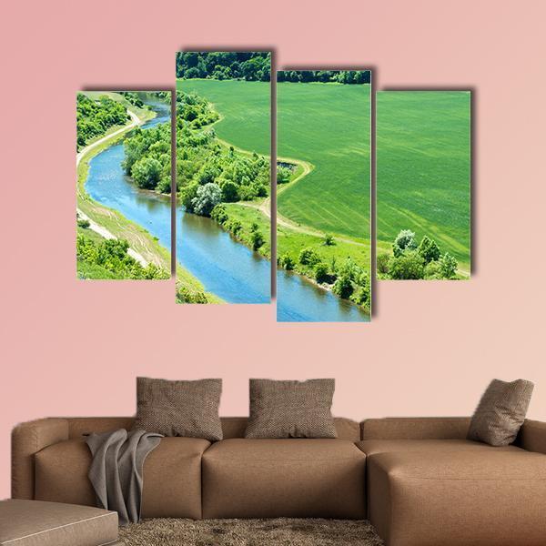 Green Wheat Field With Canal Canvas Wall Art-4 Pop-Gallery Wrap-50" x 32"-Tiaracle