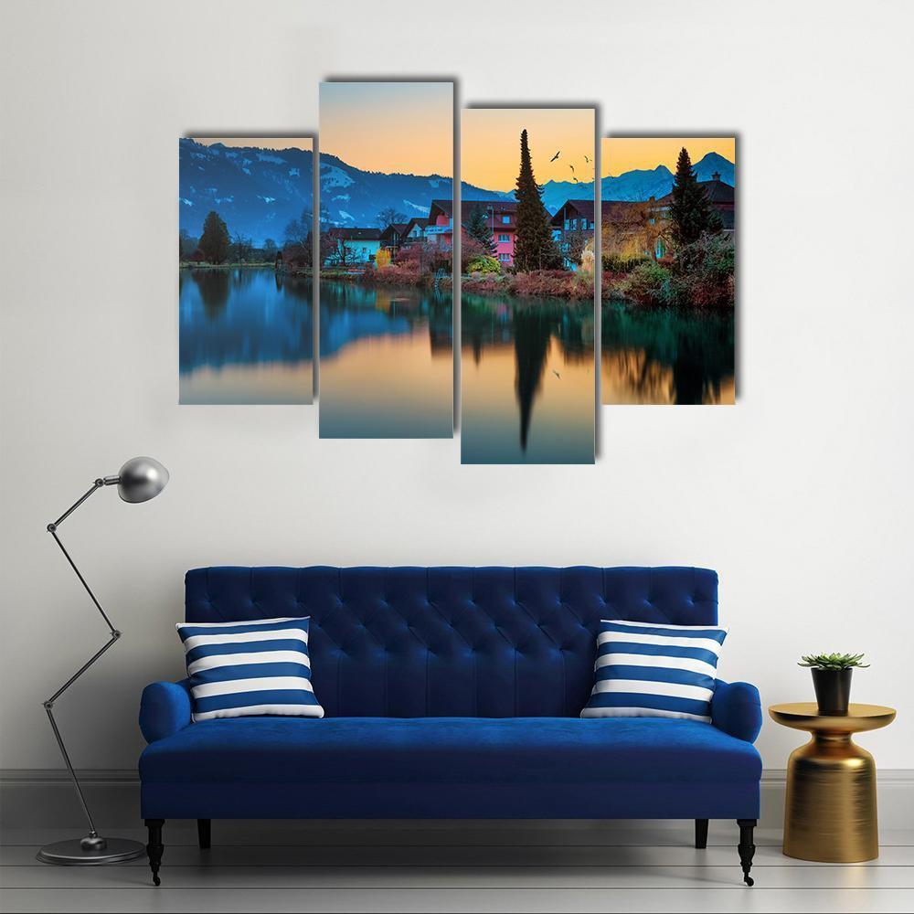 River And House To Interlaken Canvas Wall Art-4 Pop-Gallery Wrap-50" x 32"-Tiaracle