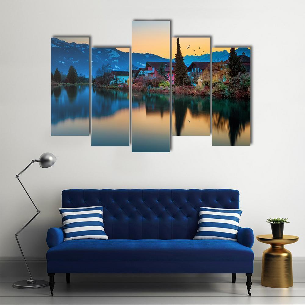 River And House To Interlaken Canvas Wall Art-5 Pop-Gallery Wrap-47" x 32"-Tiaracle