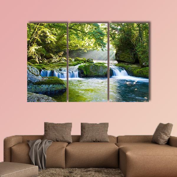 River And Shaft Beam Of Light Canvas Wall Art-3 Horizontal-Gallery Wrap-37" x 24"-Tiaracle