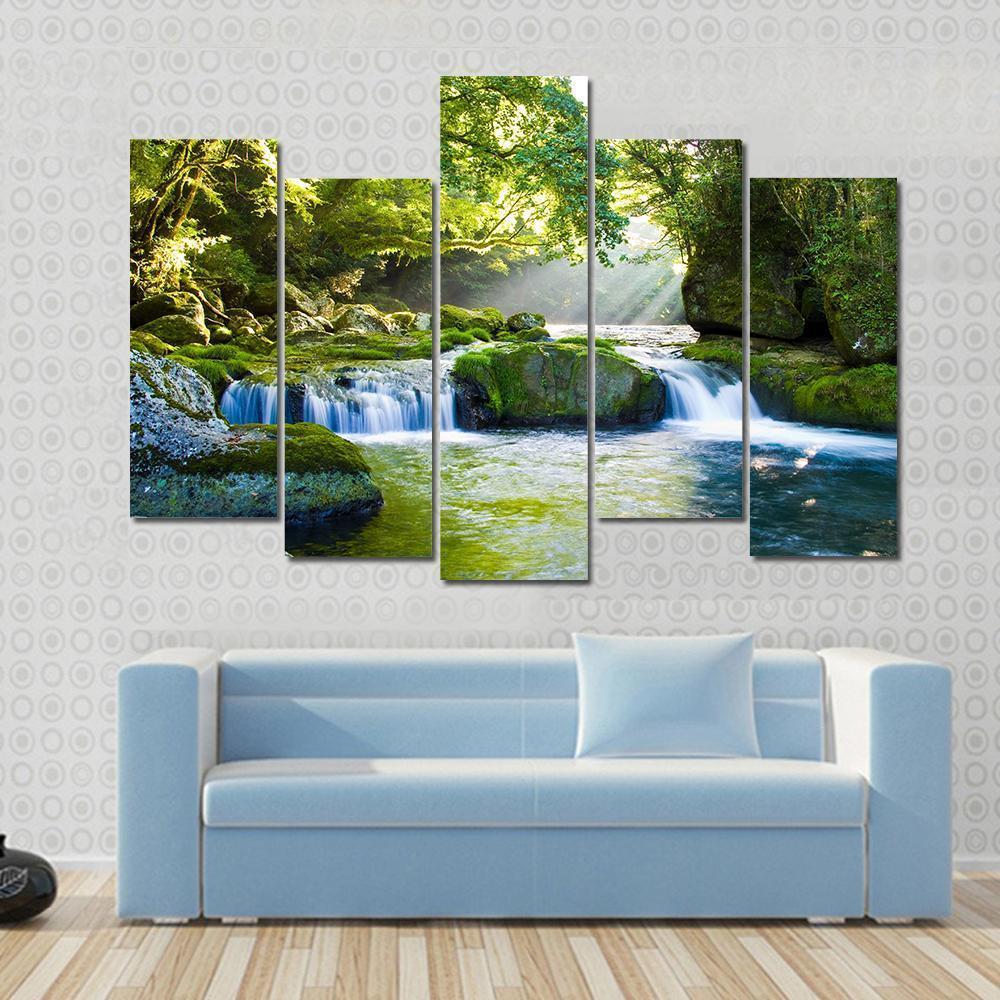 River And Shaft Beam Of Light Canvas Wall Art-5 Pop-Gallery Wrap-47" x 32"-Tiaracle