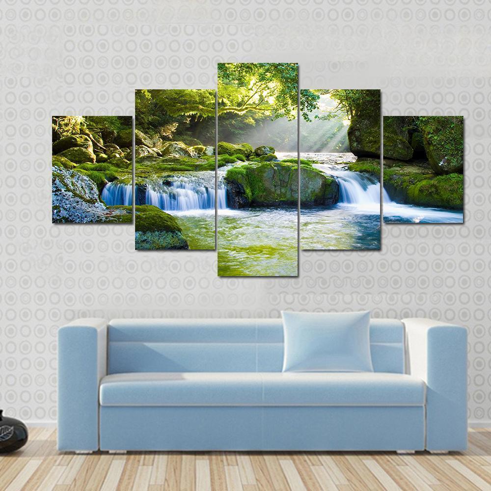 River And Shaft Beam Of Light Canvas Wall Art-5 Star-Gallery Wrap-62" x 32"-Tiaracle