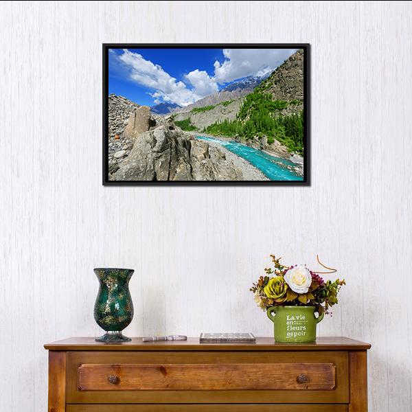 River At Hunza Valley Pakistan Canvas Wall Art-1 Piece-Floating Frame-24" x 16"-Tiaracle
