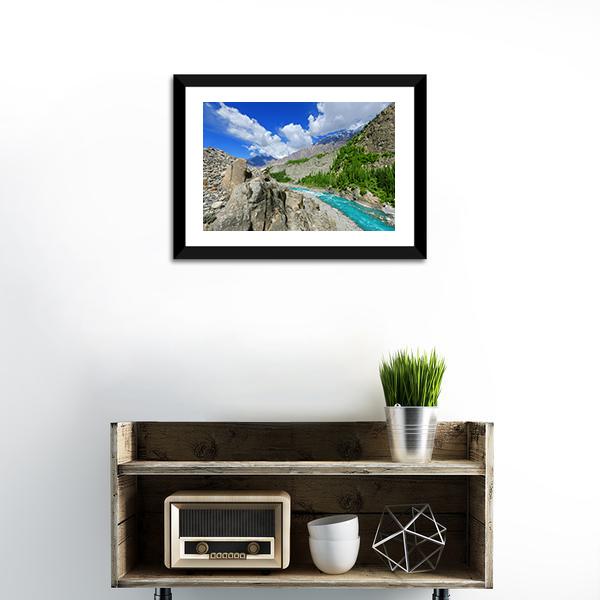 River At Hunza Valley Pakistan Canvas Wall Art-1 Piece-Framed Print-20" x 16"-Tiaracle