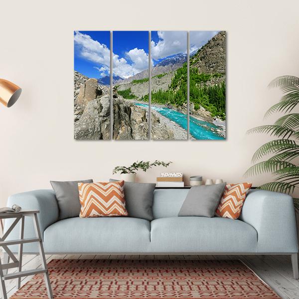 River At Hunza Valley Pakistan Canvas Wall Art-4 Horizontal-Gallery Wrap-34" x 24"-Tiaracle