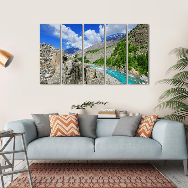 River At Hunza Valley Pakistan Canvas Wall Art-5 Horizontal-Gallery Wrap-22" x 12"-Tiaracle