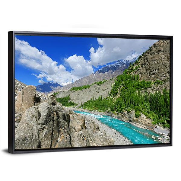 River At Hunza Valley Pakistan Canvas Wall Art-5 Horizontal-Gallery Wrap-22" x 12"-Tiaracle