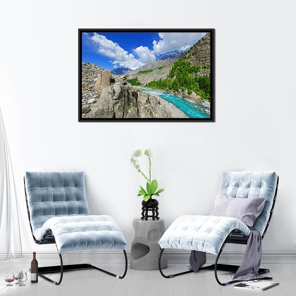 River At Hunza Valley Pakistan Canvas Wall Art-5 Horizontal-Gallery Wrap-22" x 12"-Tiaracle