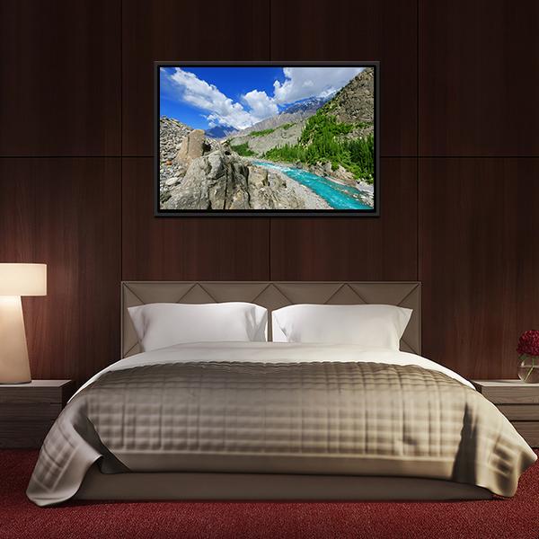 River At Hunza Valley Pakistan Canvas Wall Art-5 Horizontal-Gallery Wrap-22" x 12"-Tiaracle