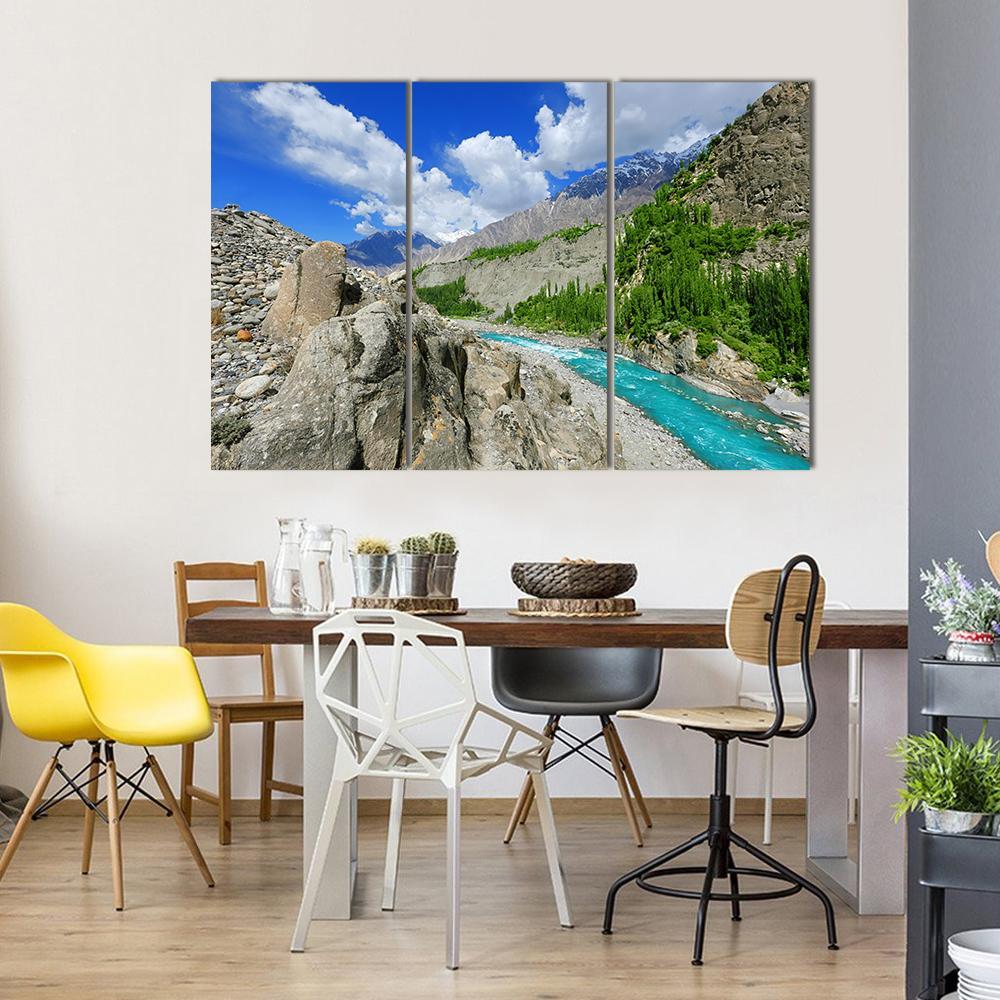 River At Hunza Valley Pakistan Canvas Wall Art-3 Horizontal-Gallery Wrap-37" x 24"-Tiaracle