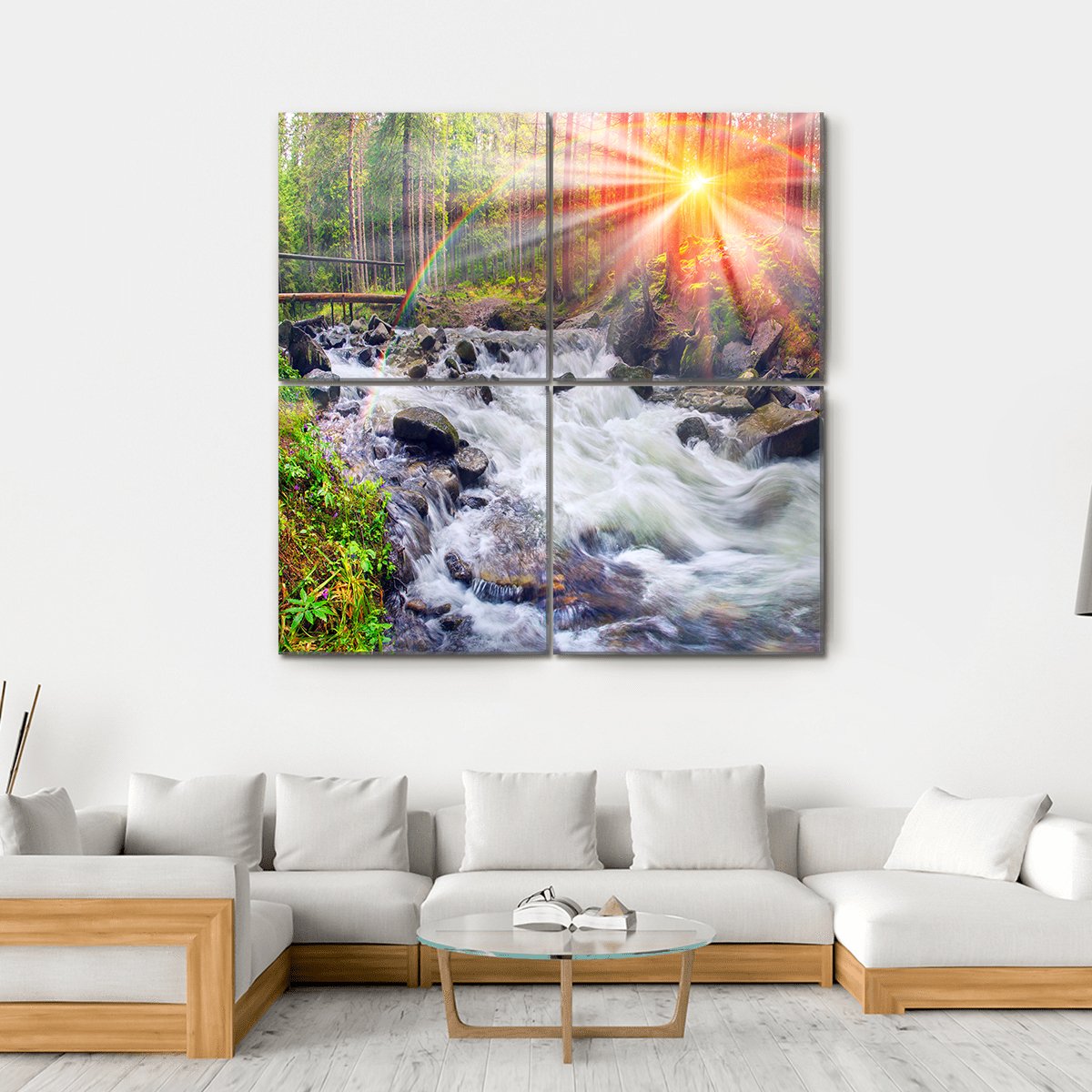 River At Sunrise In The Carpathian Forest Canvas Wall Art-4 Square-Gallery Wrap-17" x 17"-Tiaracle