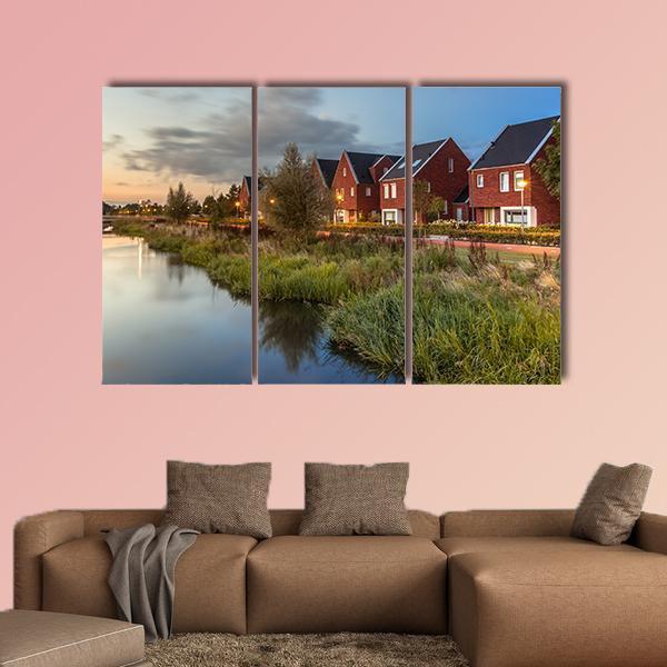 River Bank In Veenendaal City Canvas Wall Art-3 Horizontal-Gallery Wrap-25" x 16"-Tiaracle