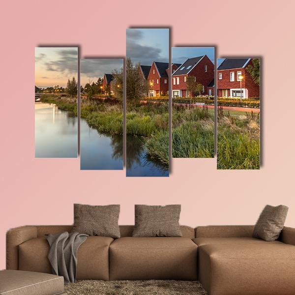 River Bank In Veenendaal City Canvas Wall Art-5 Pop-Gallery Wrap-47" x 32"-Tiaracle
