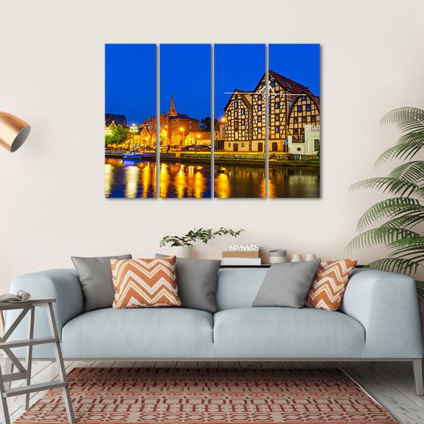 River Brda With Famous Granaries At Night Canvas Wall Art-4 Horizontal-Gallery Wrap-34" x 24"-Tiaracle