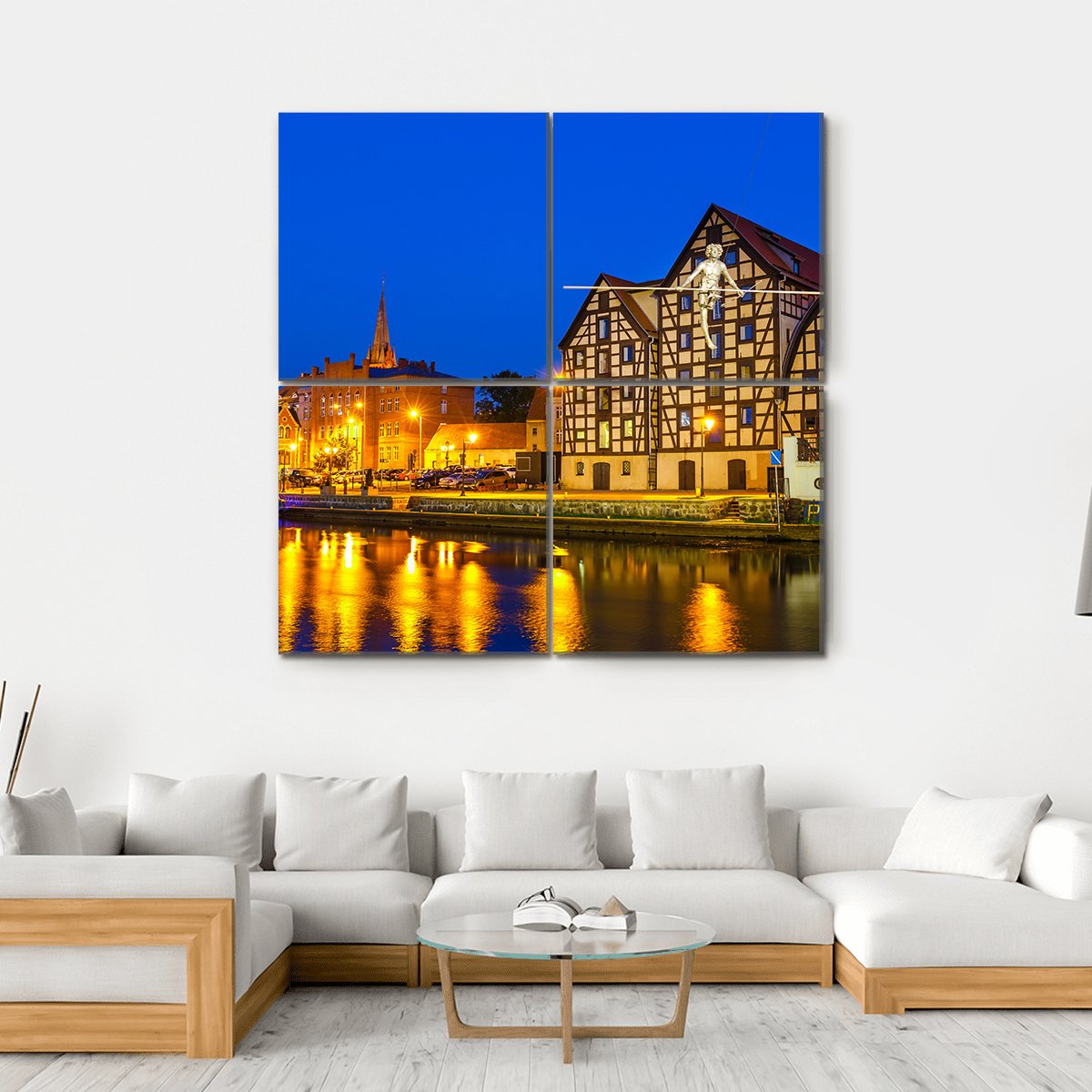 River Brda With Famous Granaries At Night Canvas Wall Art-4 Square-Gallery Wrap-17" x 17"-Tiaracle