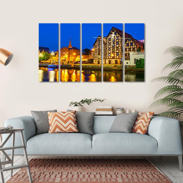 River Brda With Famous Granaries At Night Canvas Wall Art-5 Horizontal-Gallery Wrap-22" x 12"-Tiaracle