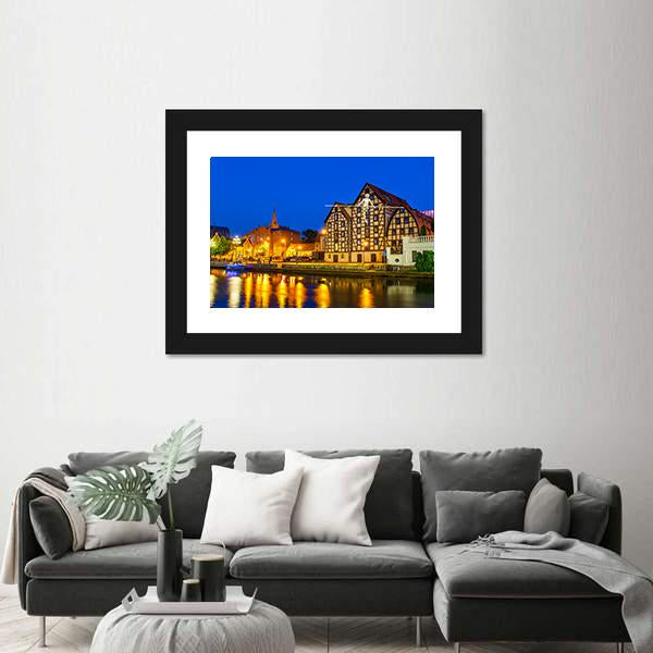 River Brda With Famous Granaries At Night Canvas Wall Art-3 Horizontal-Gallery Wrap-25" x 16"-Tiaracle