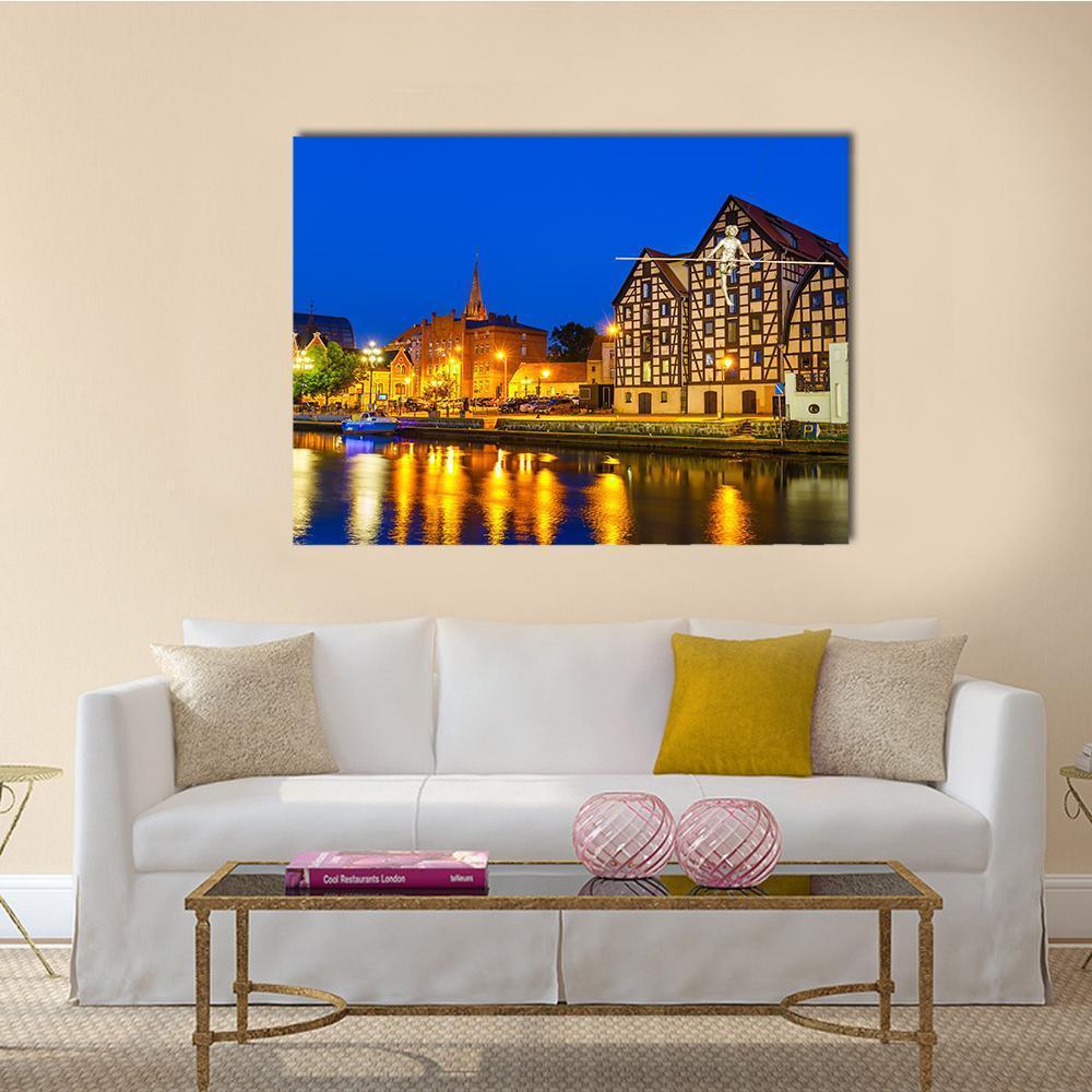 River Brda With Famous Granaries At Night Canvas Wall Art-1 Piece-Gallery Wrap-48" x 32"-Tiaracle