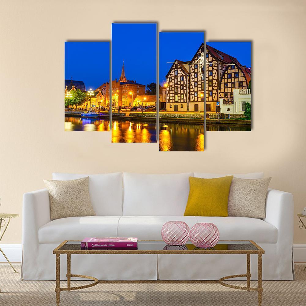 River Brda With Famous Granaries At Night Canvas Wall Art-4 Pop-Gallery Wrap-50" x 32"-Tiaracle