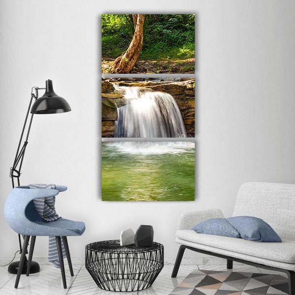 River Cascade Waterfall Vertical Canvas Wall Art-3 Vertical-Gallery Wrap-12" x 25"-Tiaracle