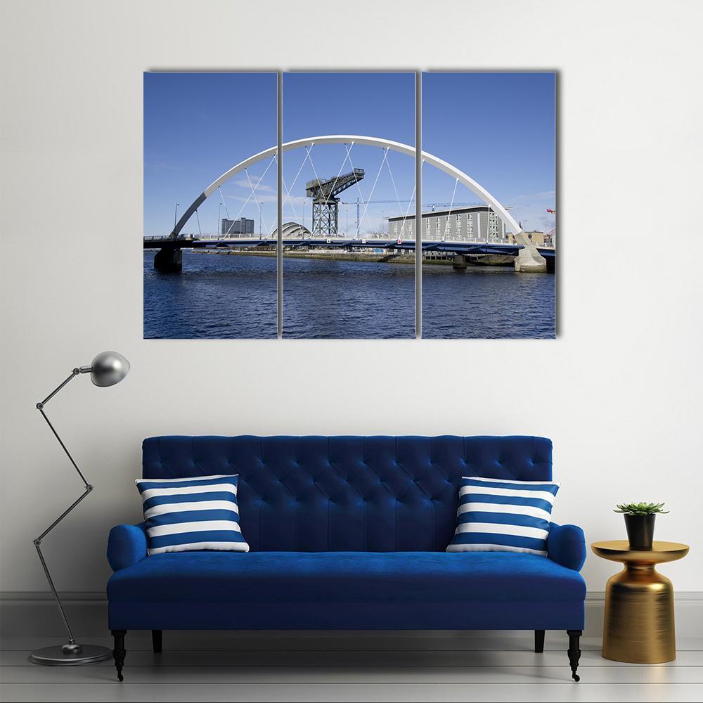 River Clyde In Glasgow With Bridge Canvas Wall Art-3 Horizontal-Gallery Wrap-37" x 24"-Tiaracle