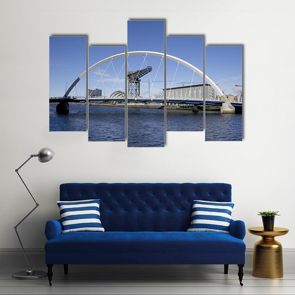 River Clyde In Glasgow With Bridge Canvas Wall Art-5 Pop-Gallery Wrap-47" x 32"-Tiaracle