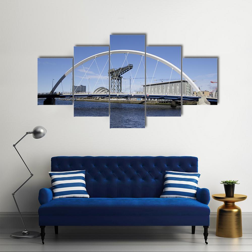 River Clyde In Glasgow With Bridge Canvas Wall Art-5 Star-Gallery Wrap-62" x 32"-Tiaracle