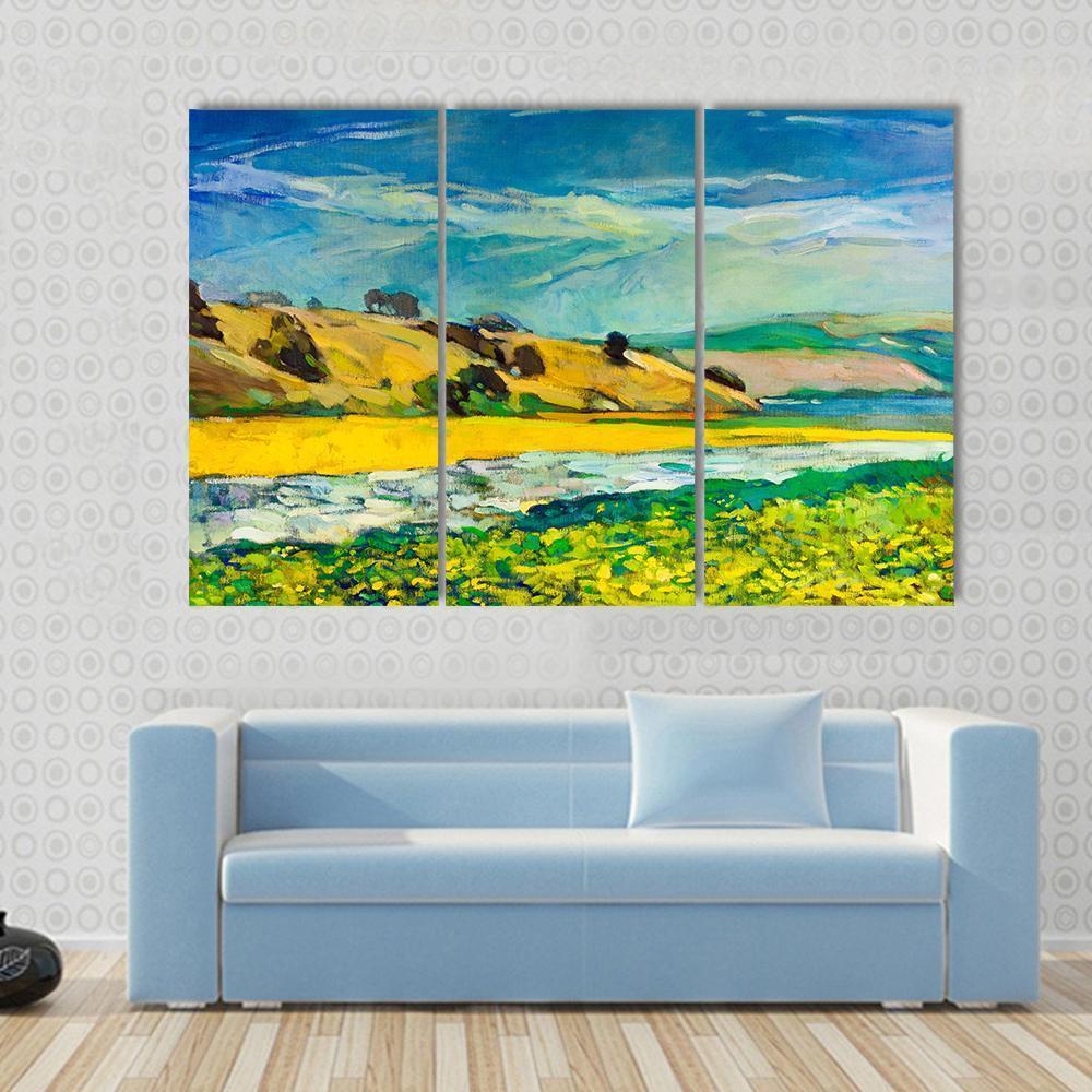 River Coast &amp; Cliffs Canvas Wall Art-3 Horizontal-Gallery Wrap-37&quot; x 24&quot;-Tiaracle