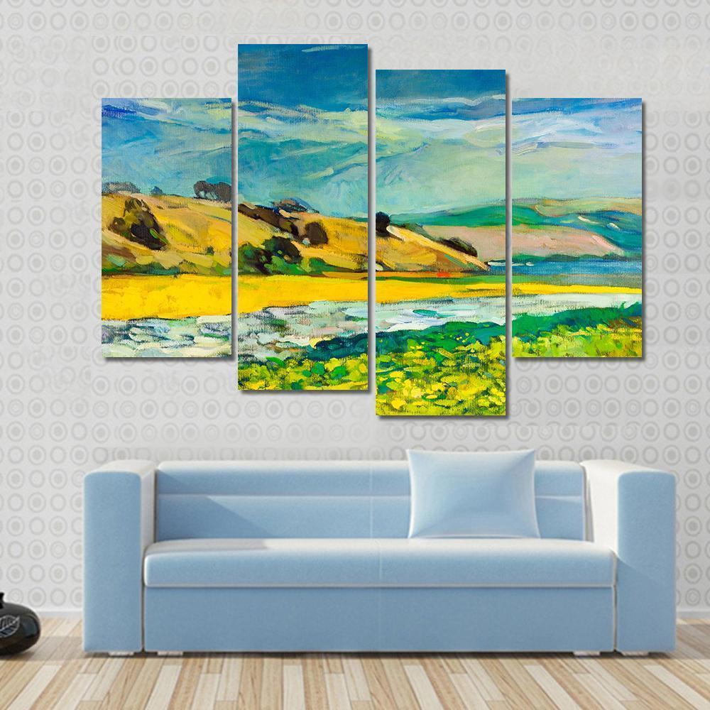 River Coast &amp; Cliffs Canvas Wall Art-4 Pop-Gallery Wrap-50" x 32"-Tiaracle
