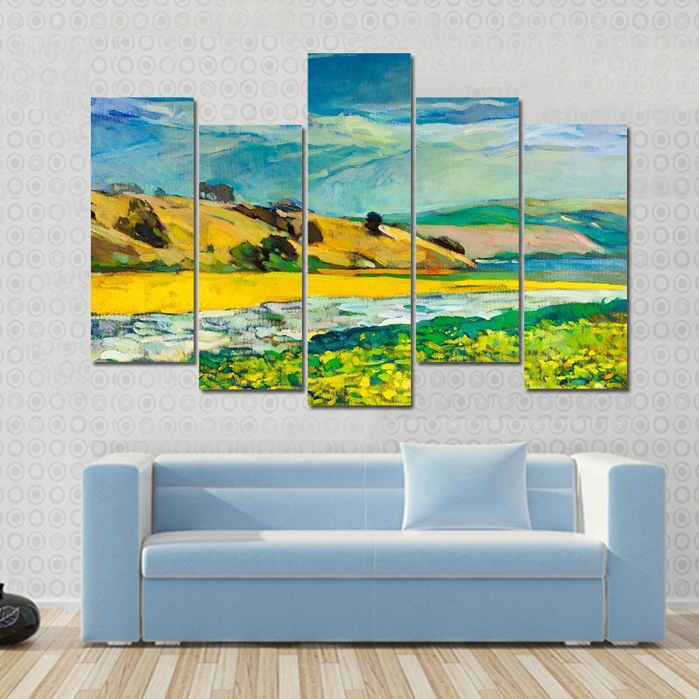 River Coast &amp; Cliffs Canvas Wall Art-5 Pop-Gallery Wrap-47&quot; x 32&quot;-Tiaracle