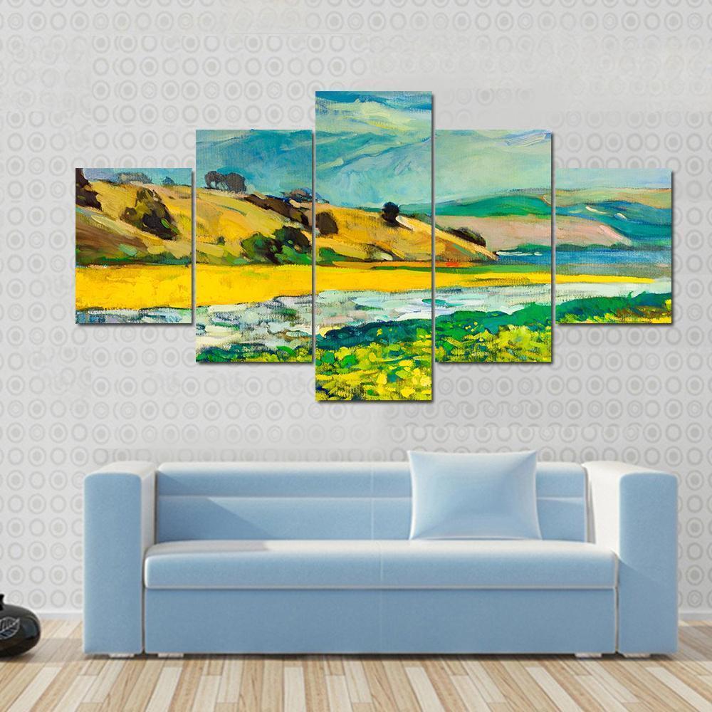 River Coast &amp; Cliffs Canvas Wall Art-5 Star-Gallery Wrap-62&quot; x 32&quot;-Tiaracle