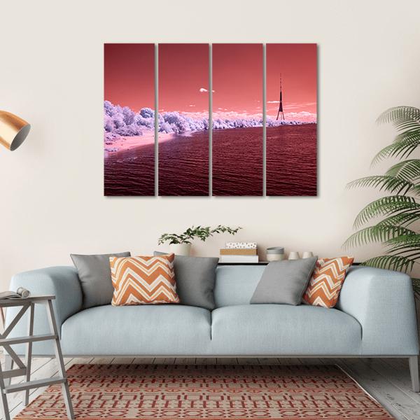 River Daugava In RIga With City Buildings Canvas Wall Art-4 Horizontal-Gallery Wrap-34" x 24"-Tiaracle