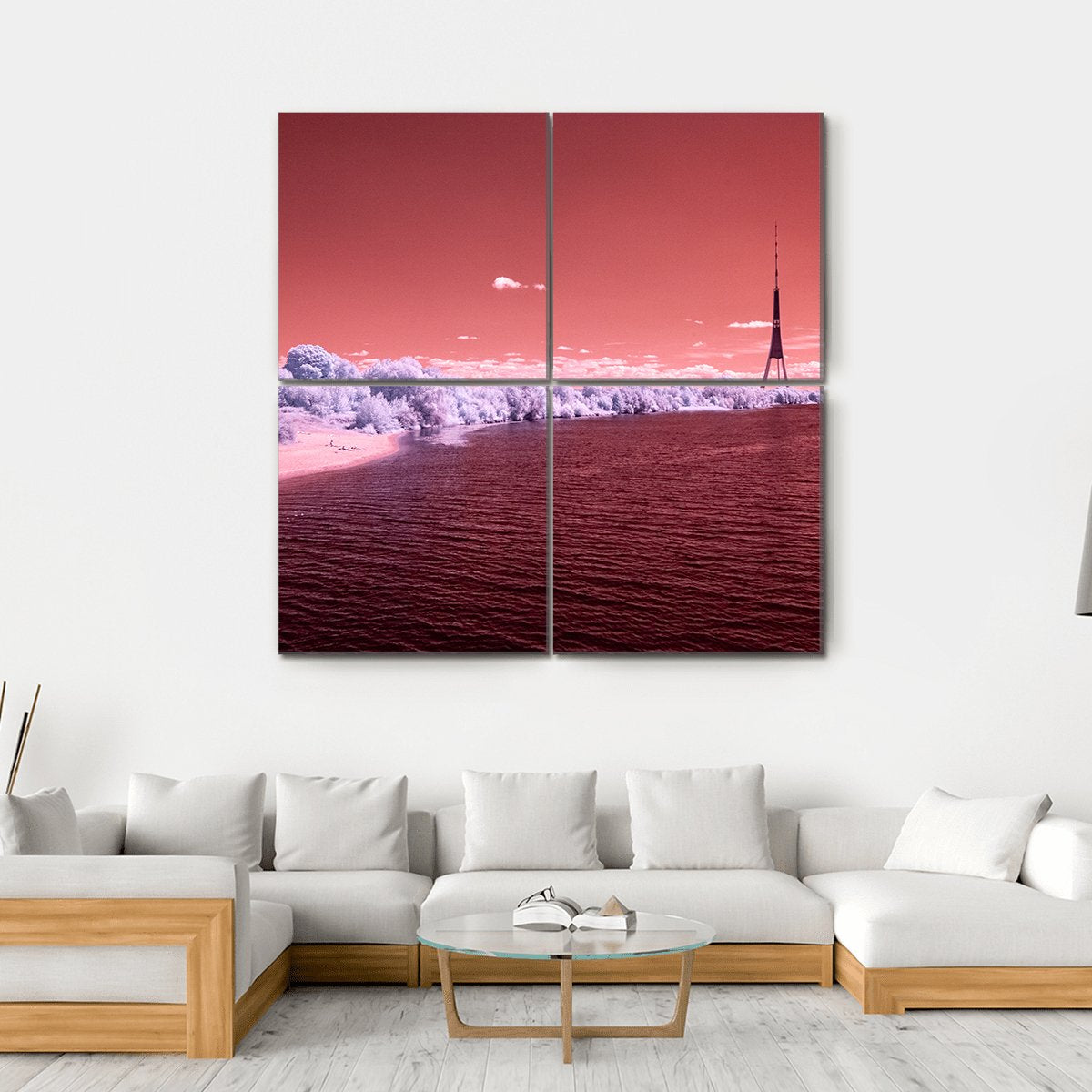 River Daugava In RIga With City Buildings Canvas Wall Art-4 Square-Gallery Wrap-17" x 17"-Tiaracle