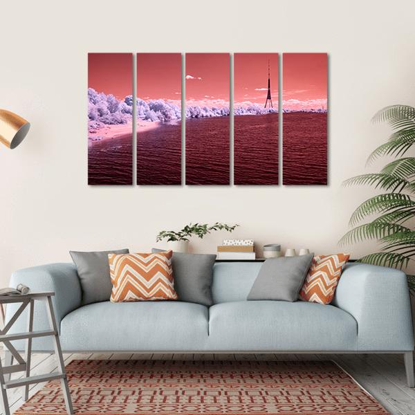 River Daugava In RIga With City Buildings Canvas Wall Art-5 Horizontal-Gallery Wrap-22" x 12"-Tiaracle