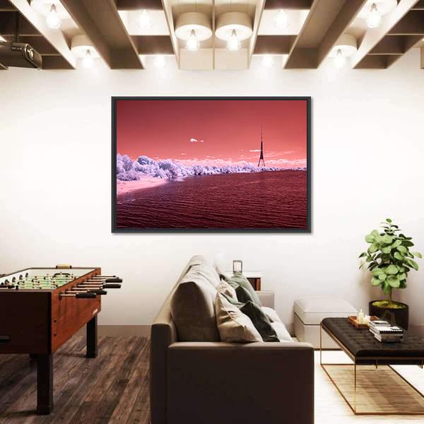 River Daugava In RIga With City Buildings Canvas Wall Art-3 Horizontal-Gallery Wrap-25" x 16"-Tiaracle