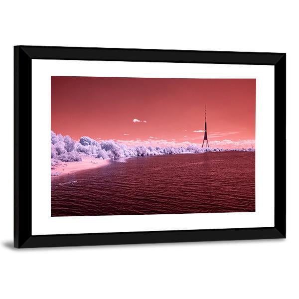 River Daugava In RIga With City Buildings Canvas Wall Art-3 Horizontal-Gallery Wrap-25" x 16"-Tiaracle