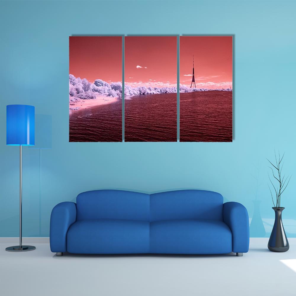 River Daugava In RIga With City Buildings Canvas Wall Art-3 Horizontal-Gallery Wrap-37" x 24"-Tiaracle