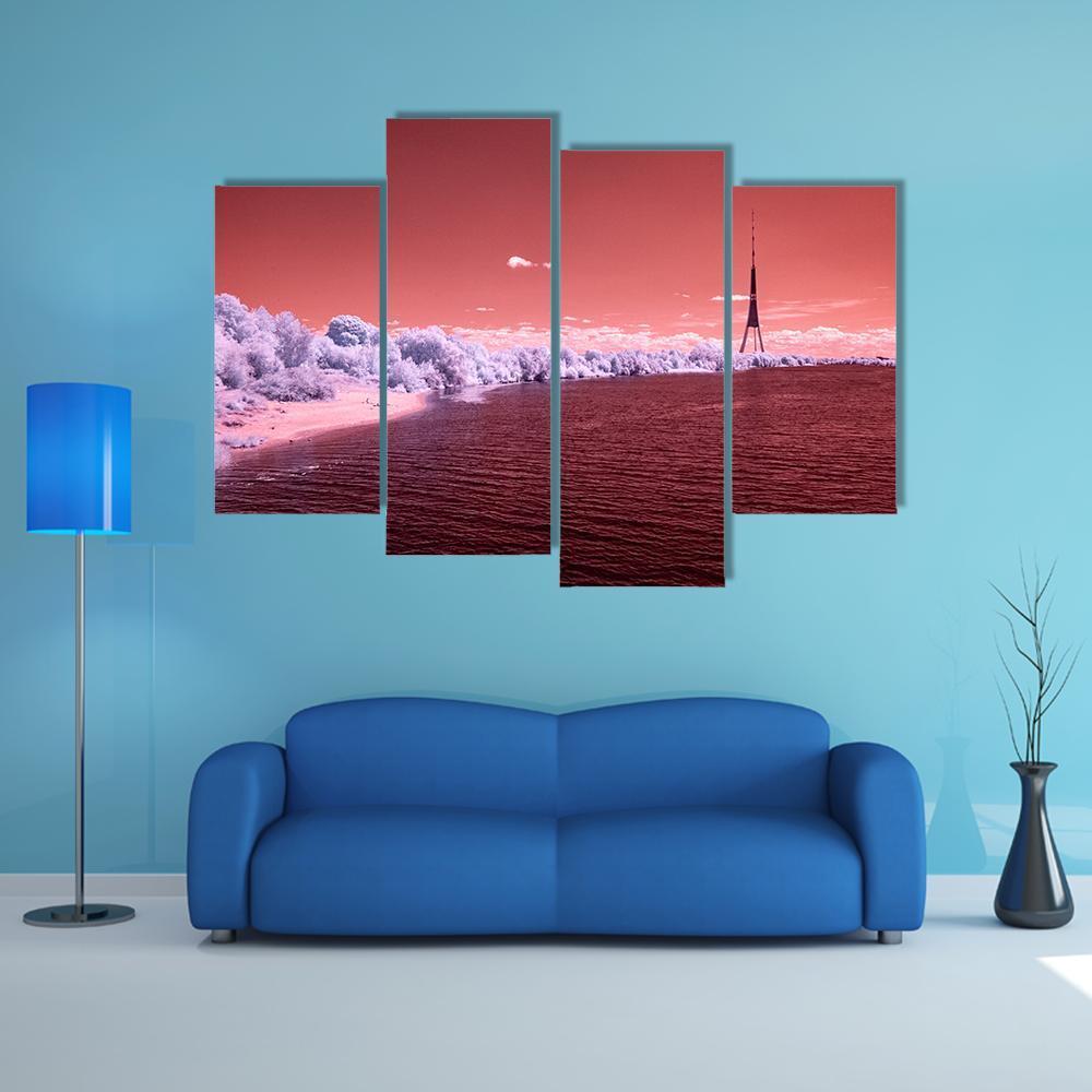 River Daugava In RIga With City Buildings Canvas Wall Art-4 Pop-Gallery Wrap-50" x 32"-Tiaracle