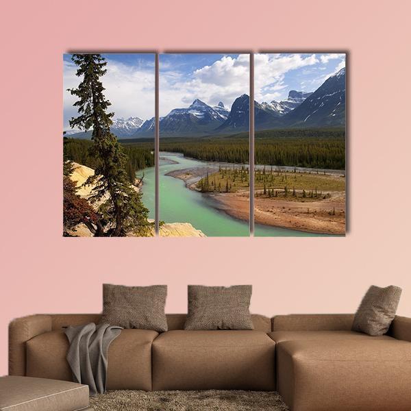 River Flowing At Foot Of Canadian Rockies Canvas Wall Art-3 Horizontal-Gallery Wrap-37" x 24"-Tiaracle