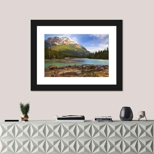 River Flowing In Canadian Rockies Canvas Wall Art-1 Piece-Framed Print-20" x 16"-Tiaracle