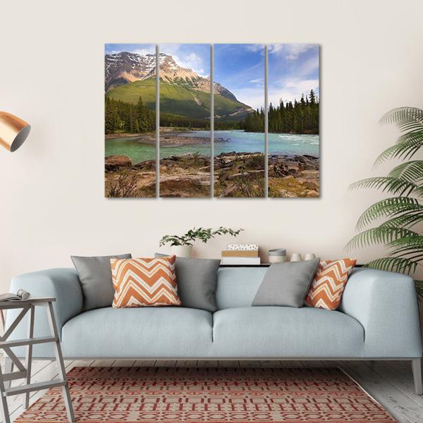 River Flowing In Canadian Rockies Canvas Wall Art-4 Horizontal-Gallery Wrap-34" x 24"-Tiaracle