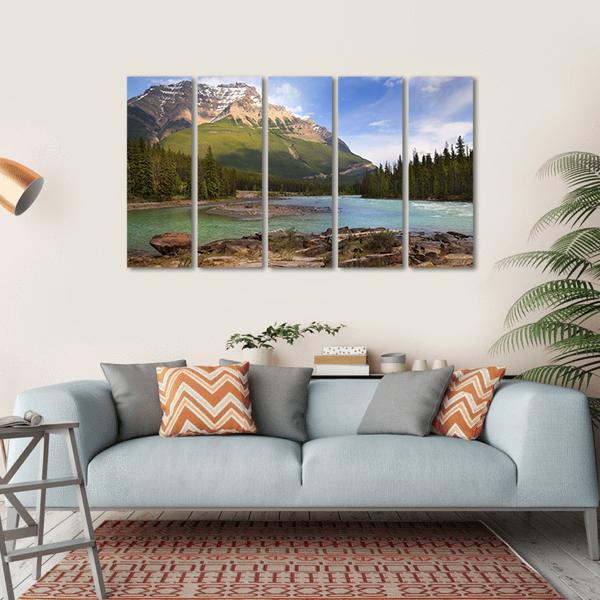 River Flowing In Canadian Rockies Canvas Wall Art-4 Horizontal-Gallery Wrap-34" x 24"-Tiaracle