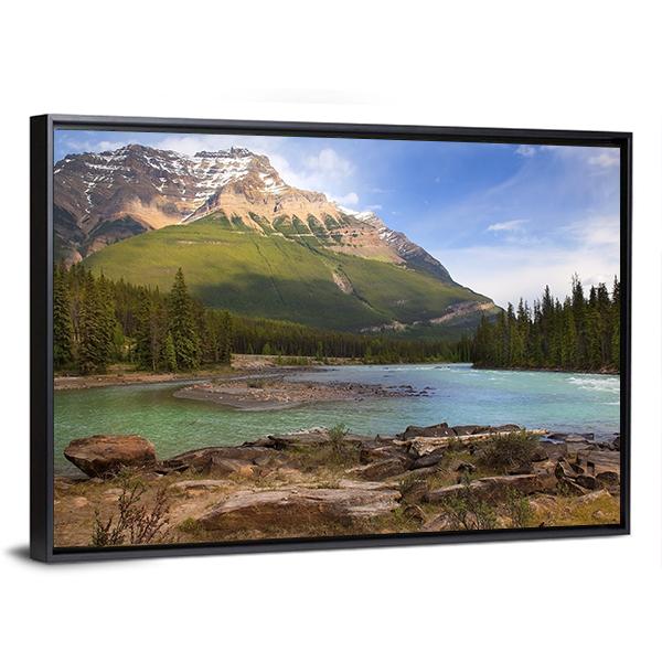 River Flowing In Canadian Rockies Canvas Wall Art-3 Horizontal-Gallery Wrap-25" x 16"-Tiaracle
