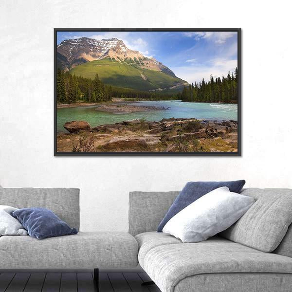 River Flowing In Canadian Rockies Canvas Wall Art-3 Horizontal-Gallery Wrap-25" x 16"-Tiaracle