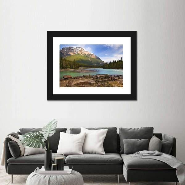 River Flowing In Canadian Rockies Canvas Wall Art-3 Horizontal-Gallery Wrap-25" x 16"-Tiaracle