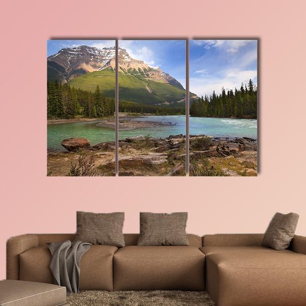 River Flowing In Canadian Rockies Canvas Wall Art-3 Horizontal-Gallery Wrap-37&quot; x 24&quot;-Tiaracle